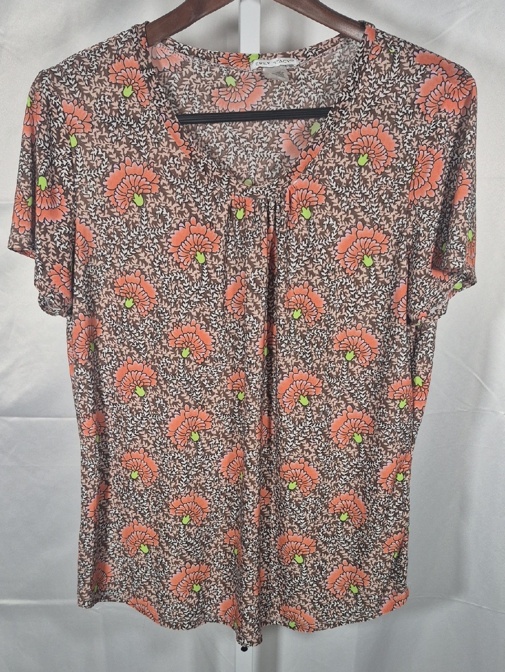 Emily Stacy ,2X  Floral Blouse, Boho, Lightweight Short Sleeve Top